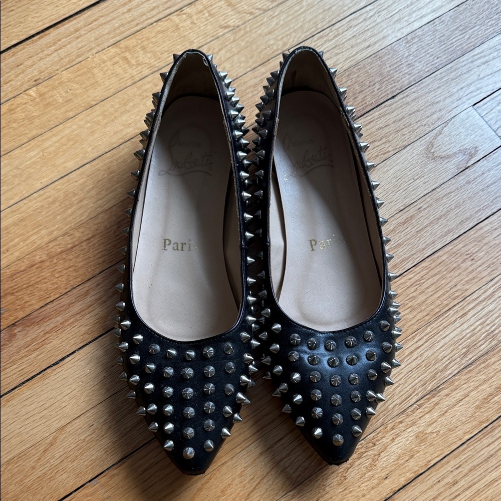 Christian Louboutin Black Studded Flats
